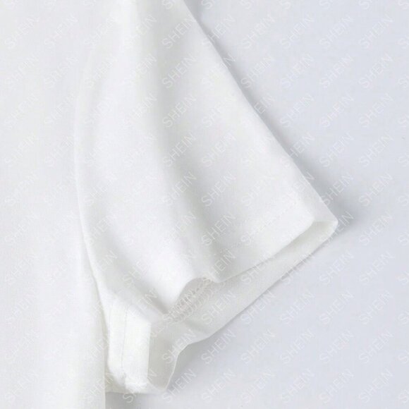 White "make heaven crowded" Letter Embossed Round Neck Short Sleeve T-Shirt - Picture 3 of 4